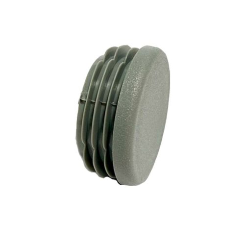 Grauer Rohrstopfen als Endkappe für Aluminiumstangen mit 40 mm und 50 mm Durchmesser – schützt vor Schmutz, Feuchtigkeit und Abnutzung.